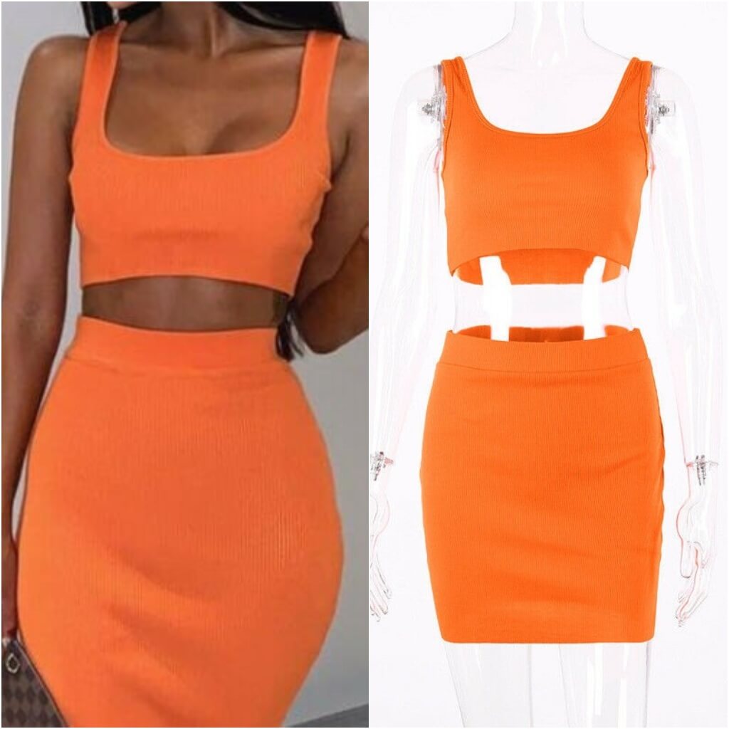 Compleu portocaliu neon, top si fusta, Ivonn C24