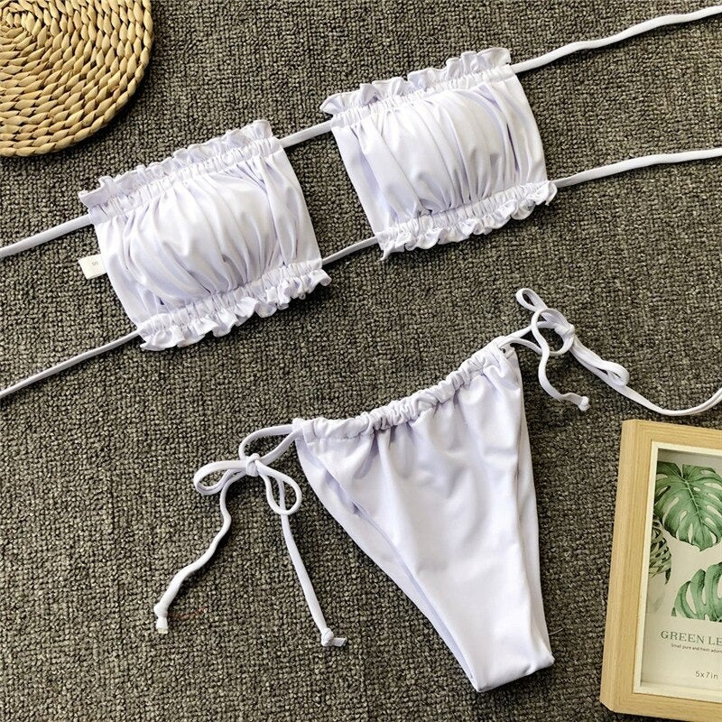Costum de baie 2 piese, alb, Lenie C31 OUT