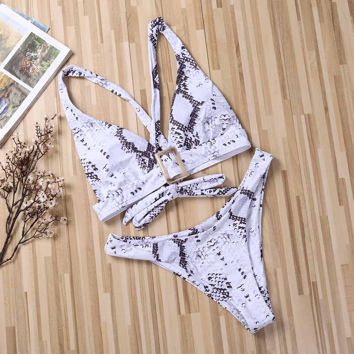 Costum de baie 2 piese, gri, piele sarpe, Kezia C31
