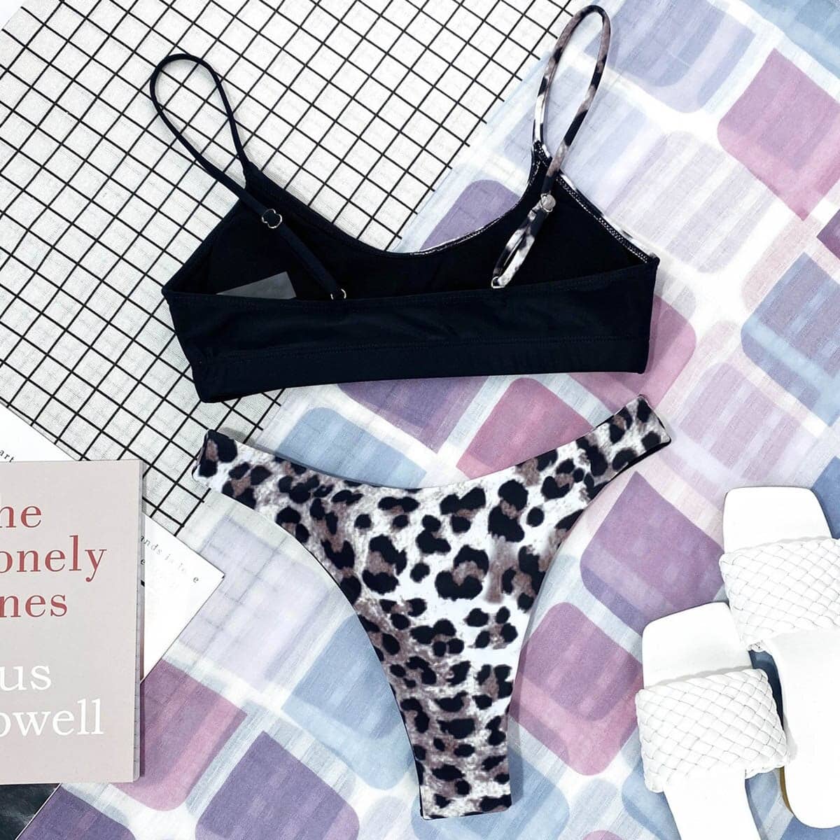 Costum de baie 2 piese, negru, animal print, Liesel C33
