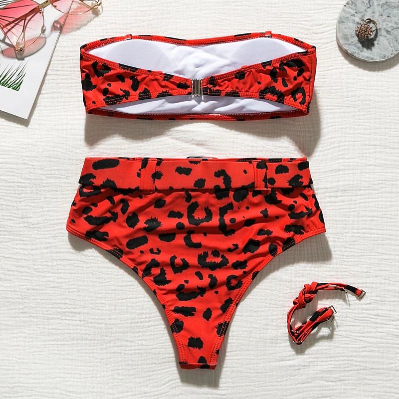 Costum de baie 2 piese, rosu, animal print, Reidun C56