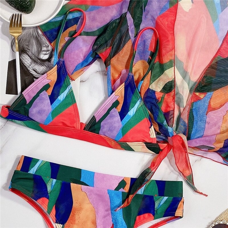 Costum de baie 3 piese, multicolor, Lizeth C52