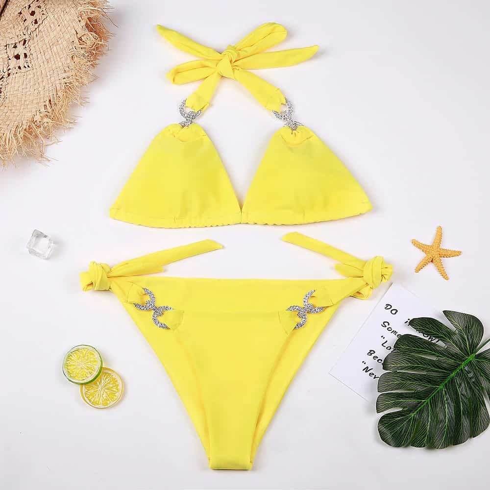 Costum de baie 2 piese, galben, Esaline C48