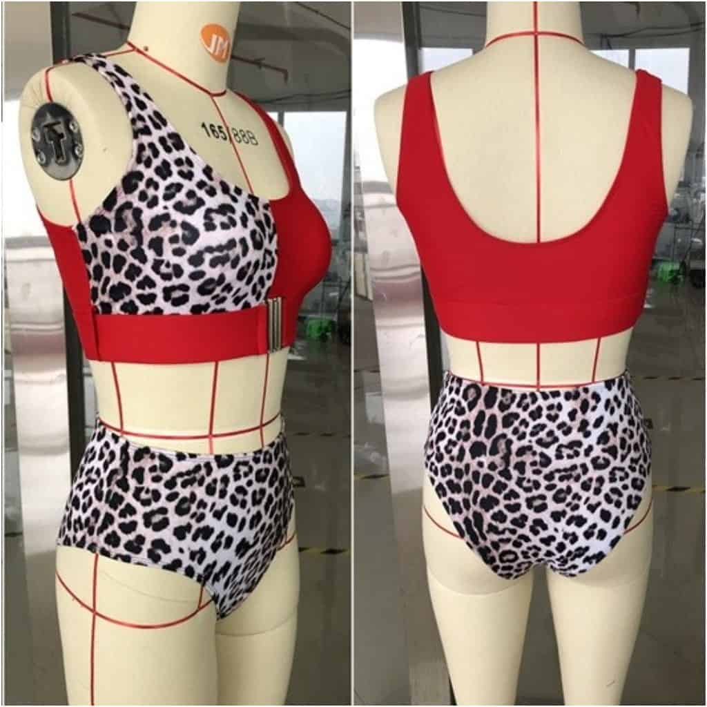 Costum de baie 2 piese, rosu, animal print, Feline C45