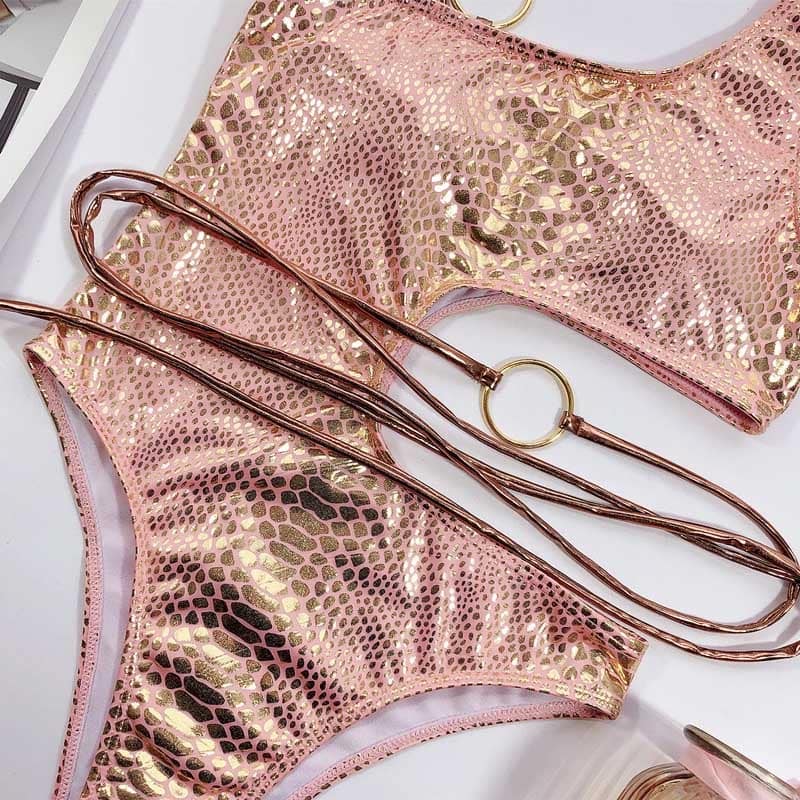 Costum de baie intreg, roz, imprimeu piele de sarpe, Lilo C42