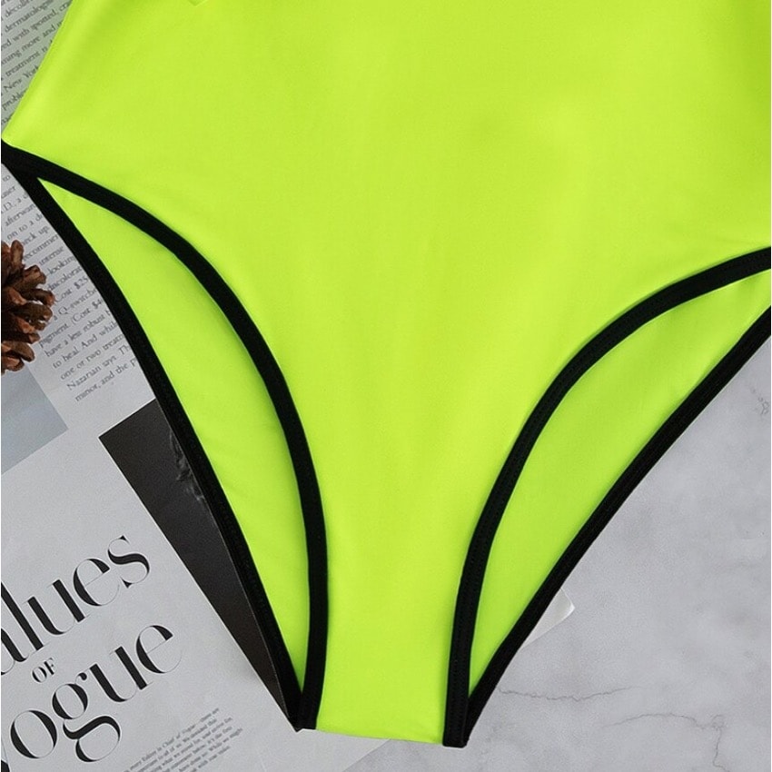 Costum de baie intreg, verde fosforescent, cu maneci lungi, Darina C49