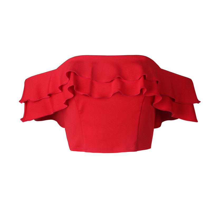 Bluza rosie, crop, cu volane, Athalia C10