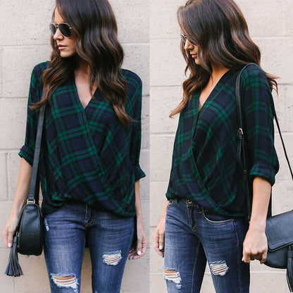 Bluza verde, imprimeu carouri, Bonni C13