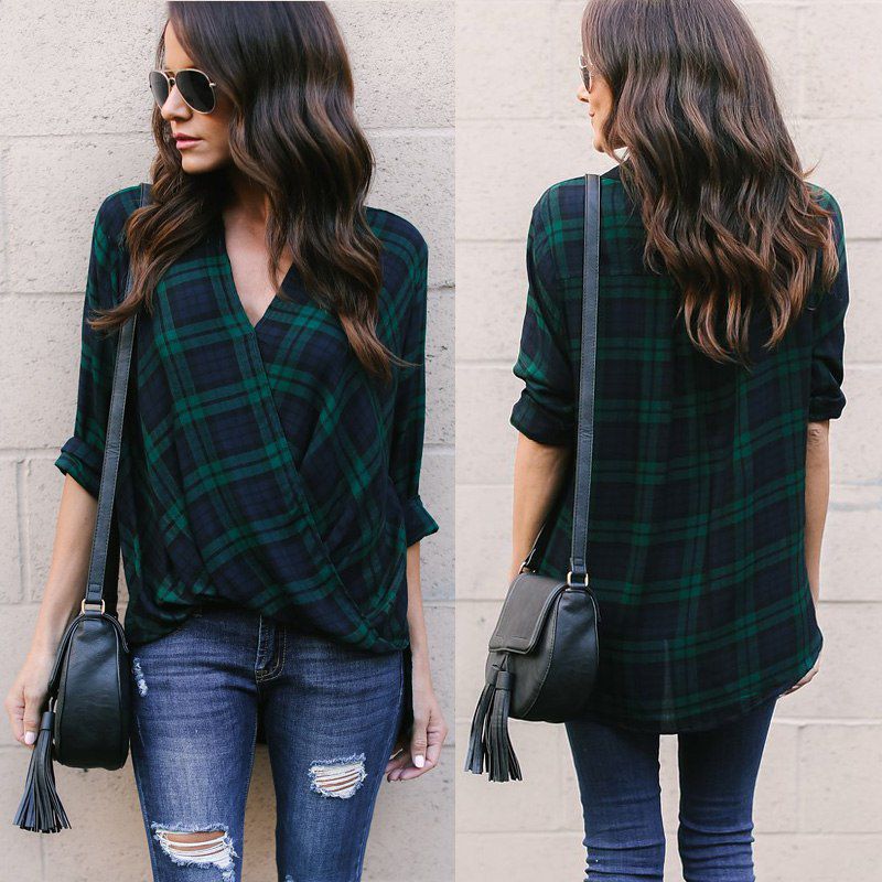 Bluza verde, imprimeu carouri, Bonni C13