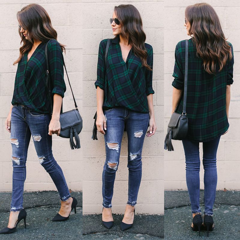 Bluza verde, imprimeu carouri, Bonni C13