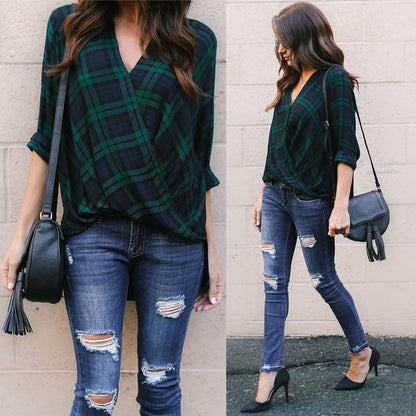 Bluza verde, imprimeu carouri, Bonni C13