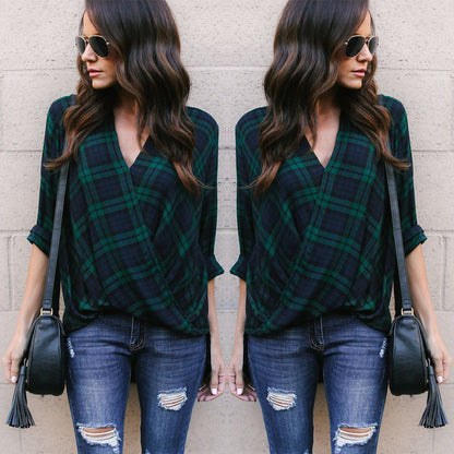 Bluza verde, imprimeu carouri, Bonni C13