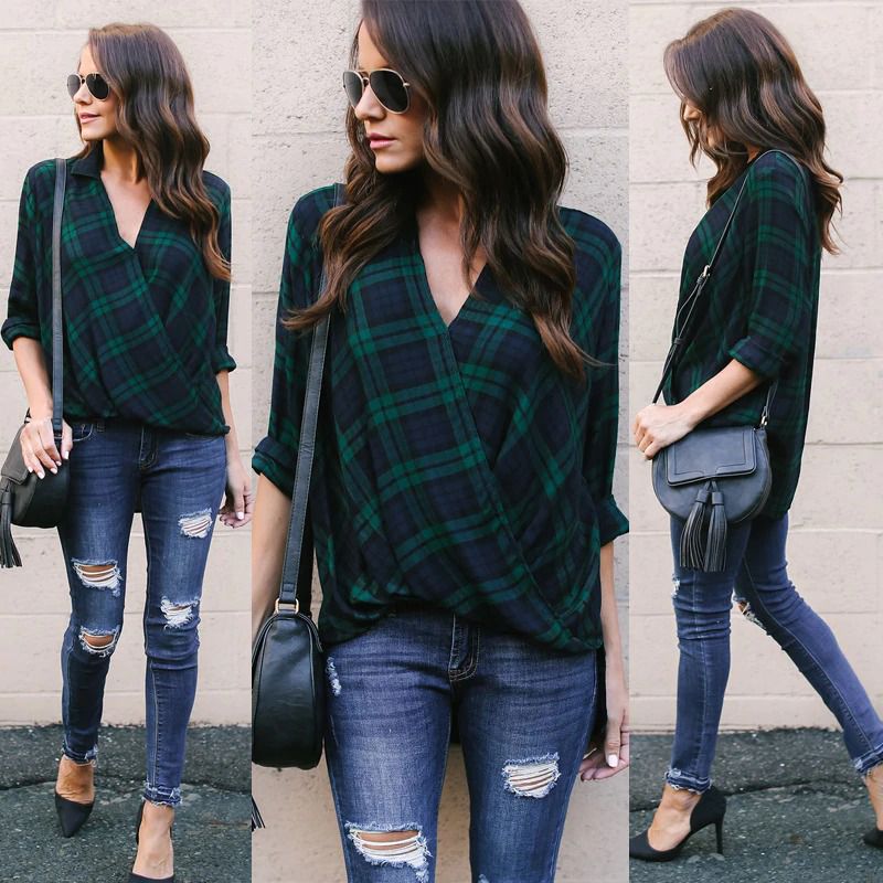 Bluza verde, imprimeu carouri, Bonni C13