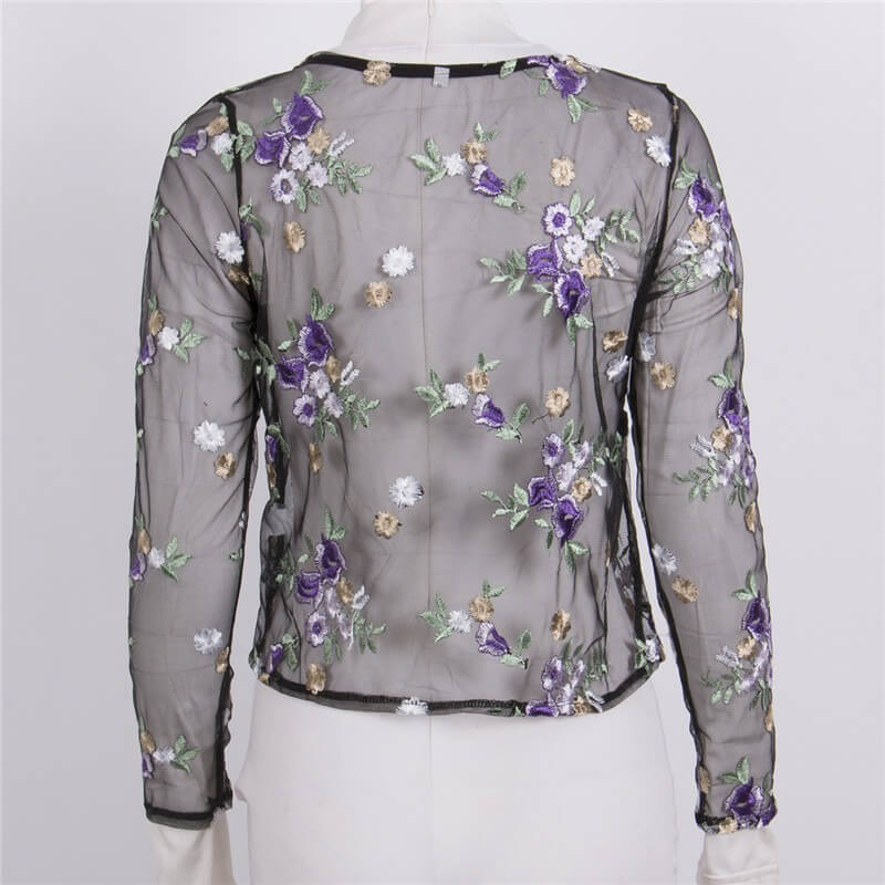 Bluza neatra, imprimeu floral, Jannet C11