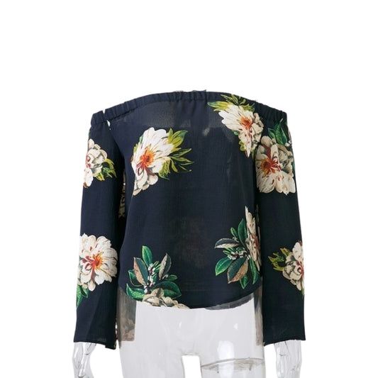 Bluza bleumarin, imprimeu floral, Aida C10