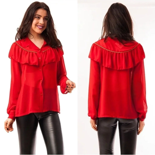 Camasa rosie cu detaliu auriu, Anelise C10 The-Shopaholic.ro