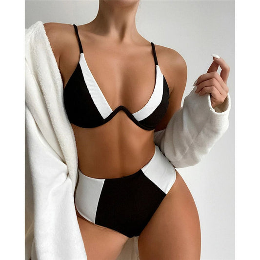 Costum de baie 2 piese, alb-negru, Noemi C49