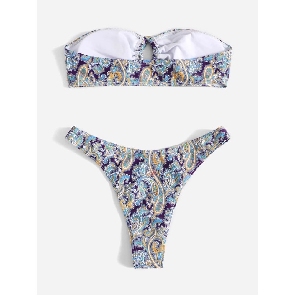 Costum de baie 2 piese, albastru, cu imprimeu floral, Glady C42