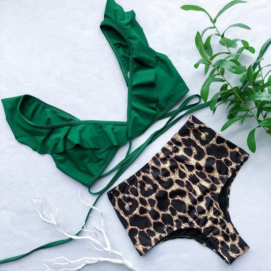 Costum de baie 2 piese, animal print, verde, Jutta C37