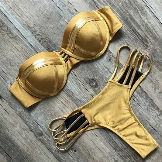 Costum de baie 2 piese, auriu, Kaila C34 OUT