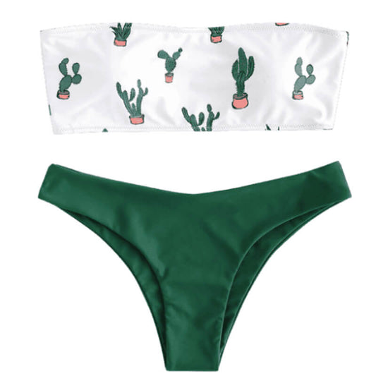 Costum de baie 2 piese, cactusi, verde, Julla C55