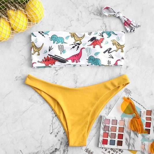 Costum de baie 2 piese, galben, cu dinozauri, Kiddie C45