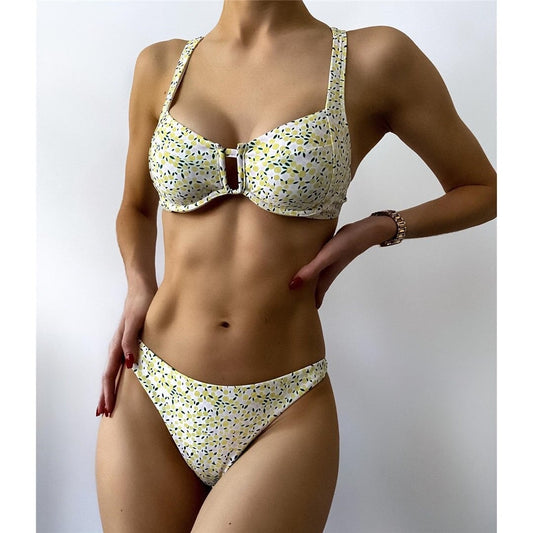 Costum de baie 2 piese, galben, cu lamai, Liddi C49 OUT