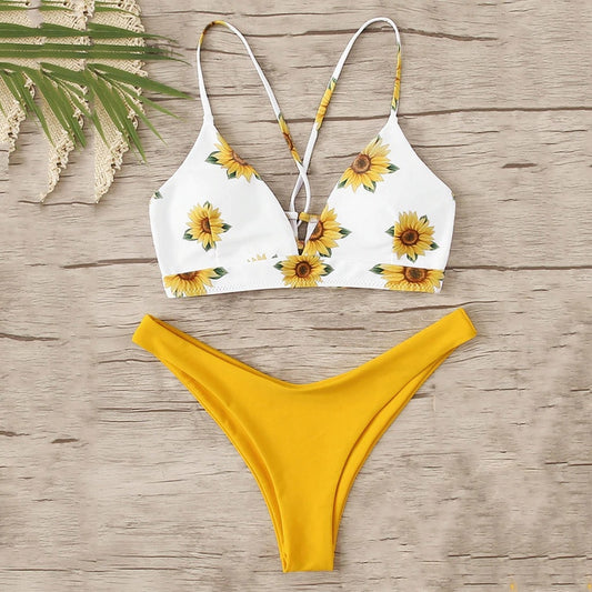 Costum de baie 2 piese, galben, floarea soarelui, Kimmi