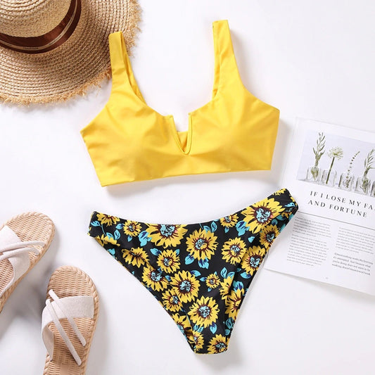 Costum de baie 2 piese, galben, floarea soarelui, Kinna