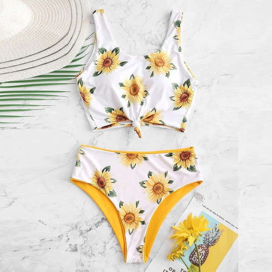 Costum de baie 2 piese, galben, floarea soarelui, Klara C32