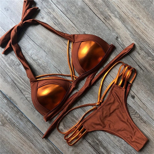 Costum de baie 2 piese, maro, Lizell C51