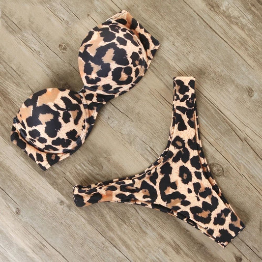 Costum de baie 2 piese, maro, animal print, Mereta C51
