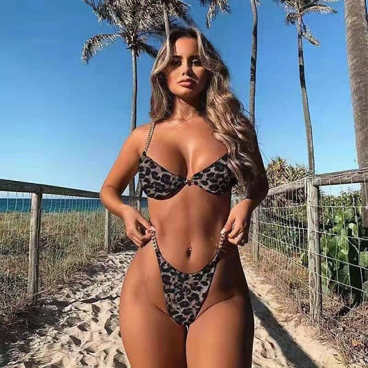 Costum de baie 2 piese, maron, animal print, Karstine C39