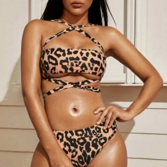 Costum de baie 2 piese, maron, animal print, Kenna C35