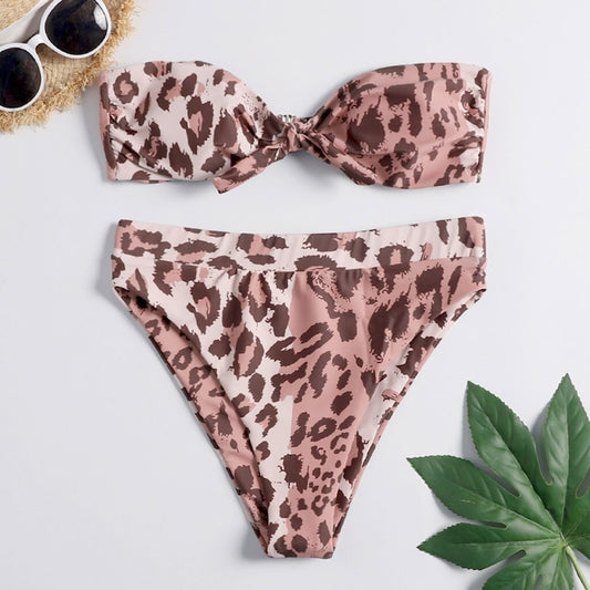 Costum de baie 2 piese, maron, animal print, Kornilie