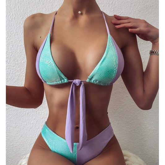 Costum de baie 2 piese, mov cu verde, Magnina C37 OUT