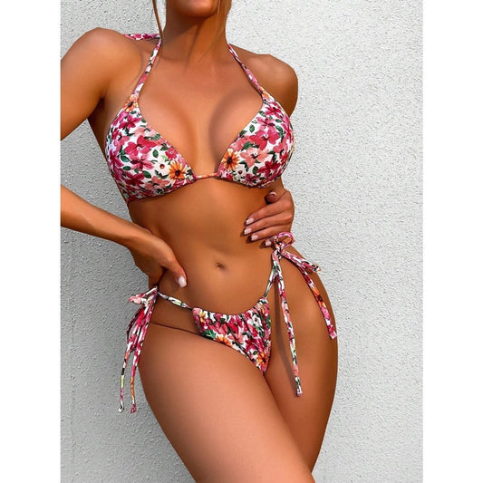 Costum de baie 2 piese, multicolor, cu imprimeu floral, Gloria C43