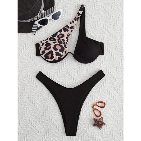 Costum de baie 2 piese, negru, animal print, Herta C31