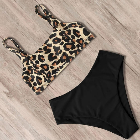 Costum de baie 2 piese, negru, animal print, Rosina C51