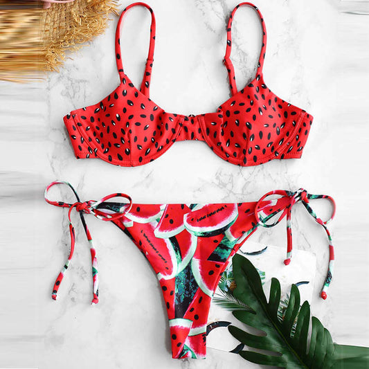 Costum de baie 2 piese, pepene rosu, Juline C57 OUT