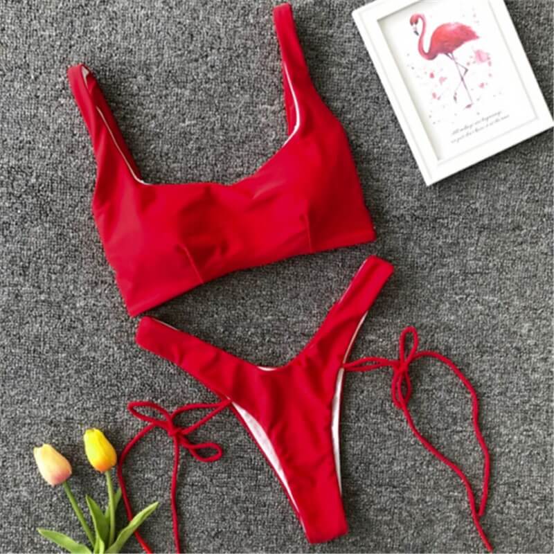 Costum de baie 2 piese, rosu, Juli