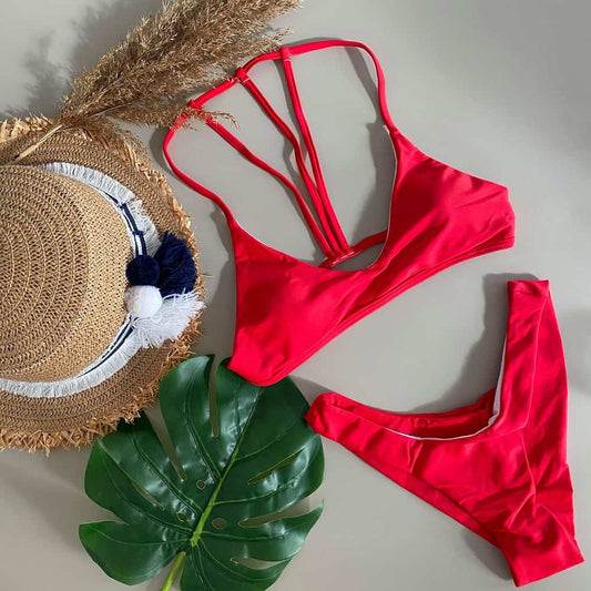 Costum de baie 2 piese, rosu, Kattia