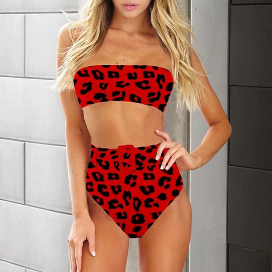 Costum de baie 2 piese, rosu, animal print, Reidun C56
