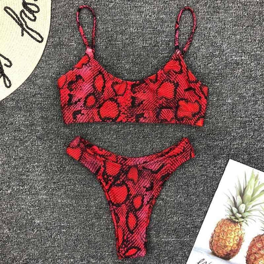 Costum de baie 2 piese, rosu, piele sarpe, Katariina OUT