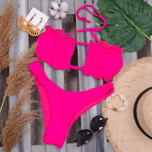 Costum de baie 2 piese, roz, Edna C34