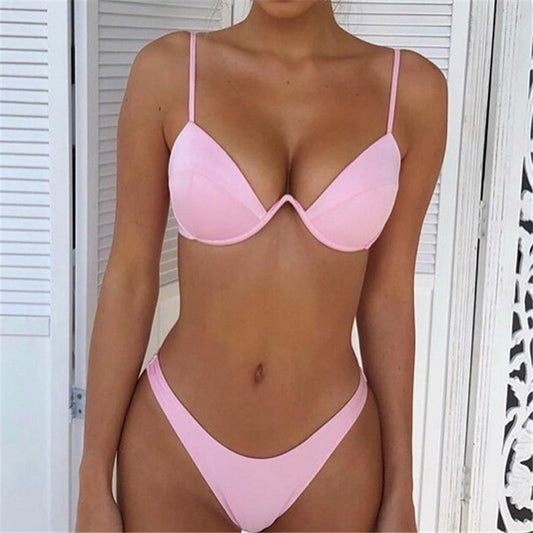 Costum de baie 2 piese, roz, Lenemaria C30