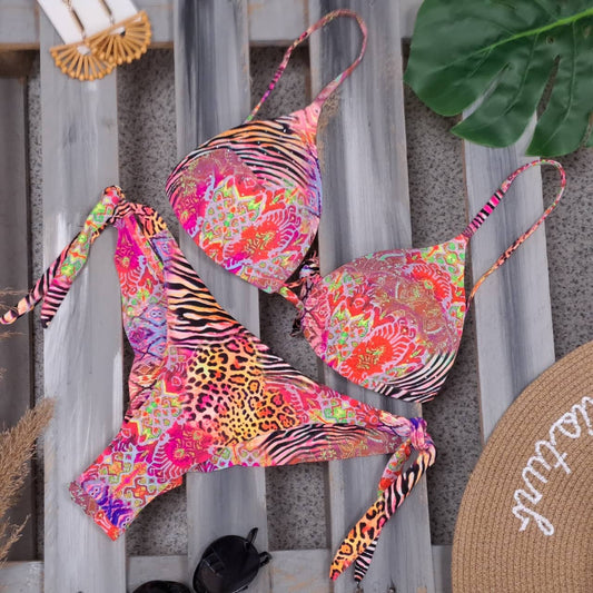 Costum de baie 2 piese, roz, animal print, Elsia C42