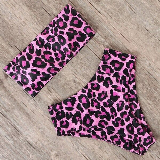 Costum de baie 2 piese, roz, animal print, Menna C51
