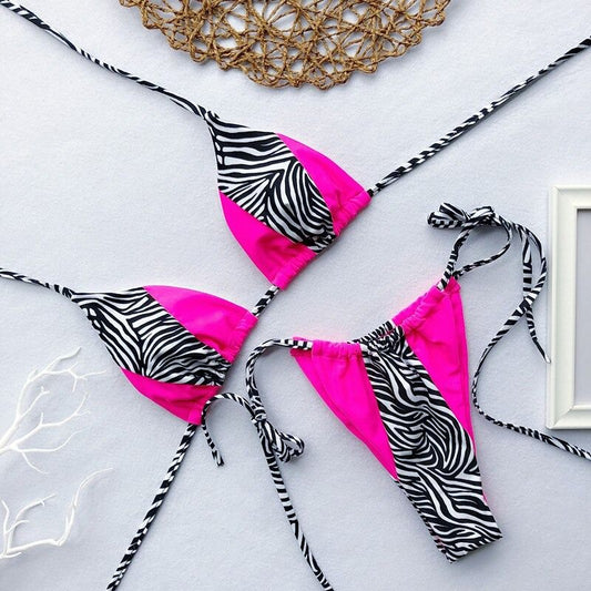 Costum de baie 2 piese, roz, imprimeu zebra, Reena C47
