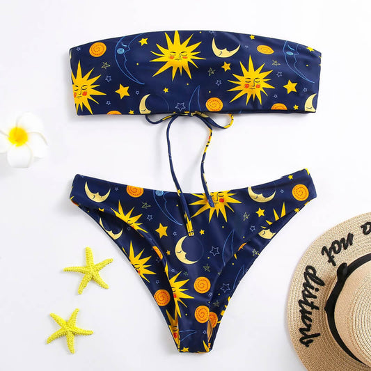 Costum de baie 2 piese, soare si luna, bleumarin, Julita C43 OUT